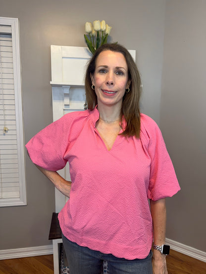 Peony Bubbled Sleeved Seersucker Top