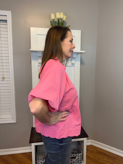 Peony Bubbled Sleeved Seersucker Top