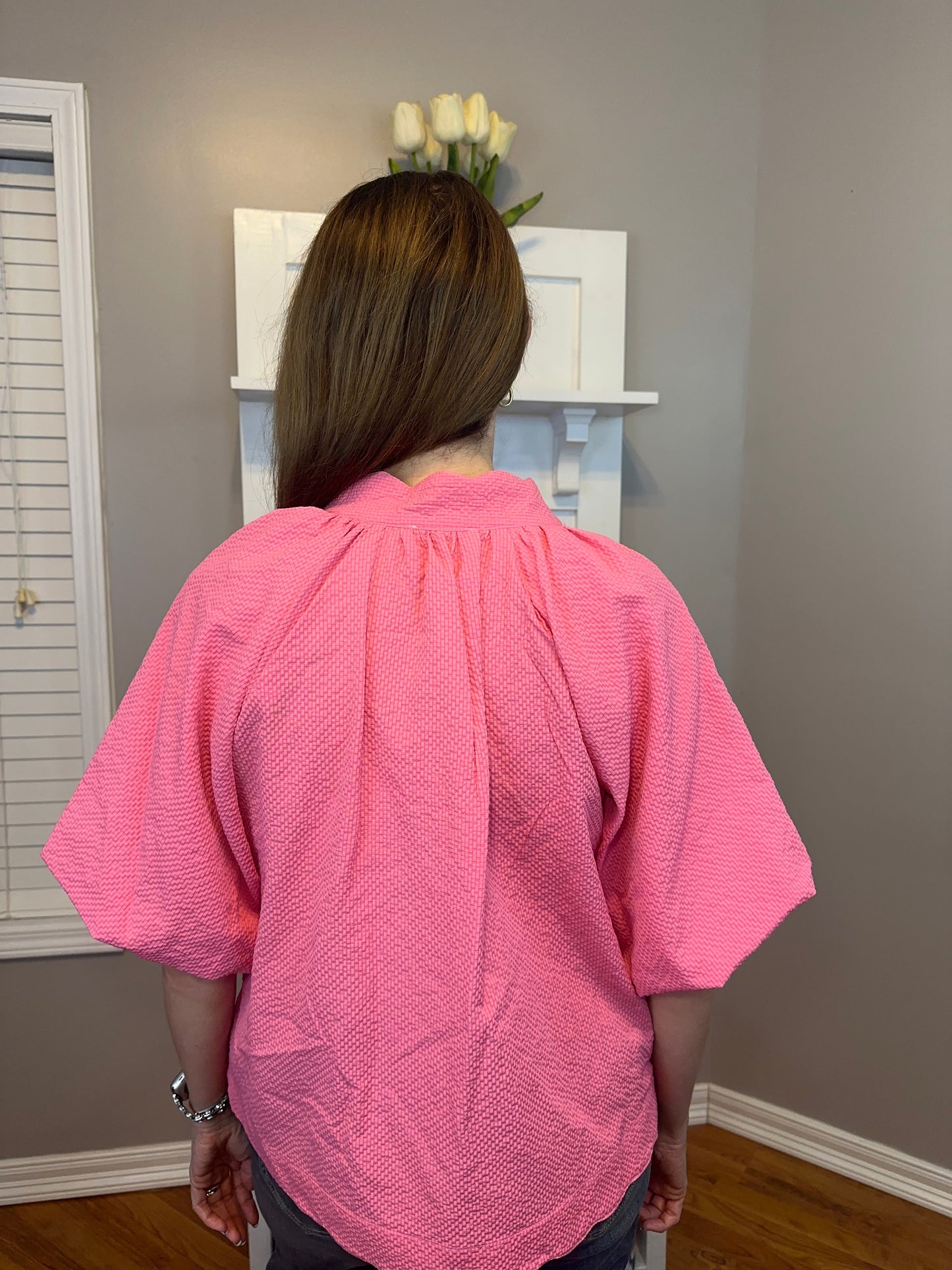 Peony Bubbled Sleeved Seersucker Top