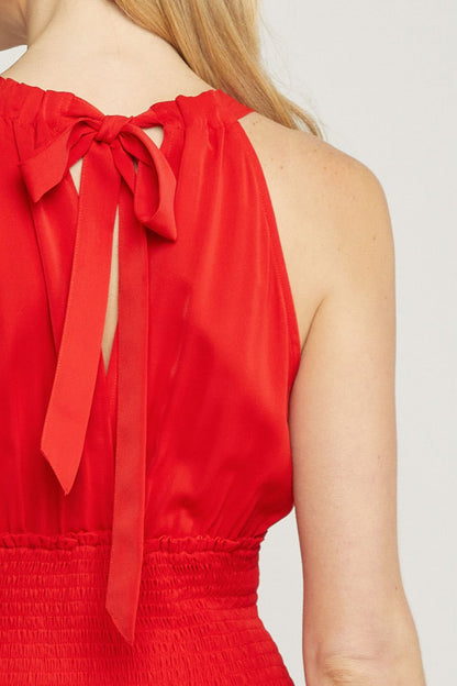 Red solid v-neck sleeveless tiered maxi dress image 6