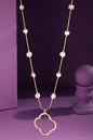 Rose quartz brass beaded necklace with clover pendant image 0