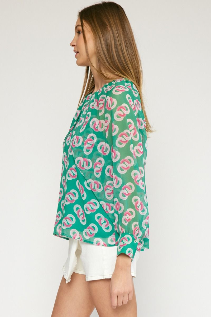 Floral print round neck long sleeve top image 3