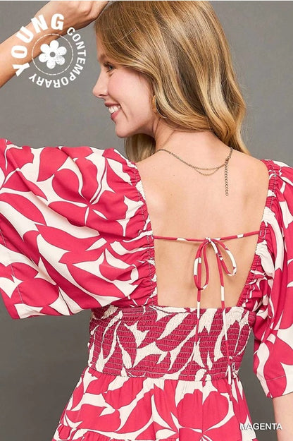 Magenta Abstract Print Tiered Dress image 1