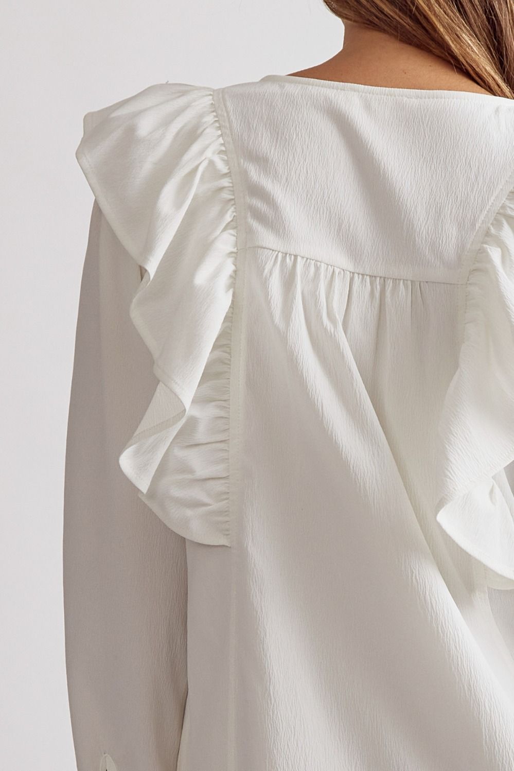 White v-neck button front long sleeve mini dress image 6