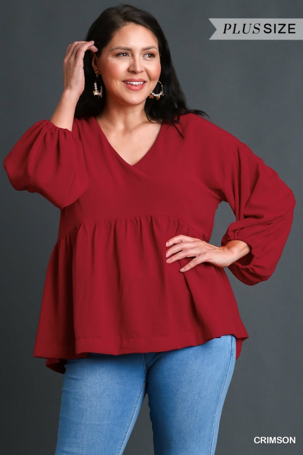 Crimson V-Neck Baby Doll 3/4 Sleeve image 0