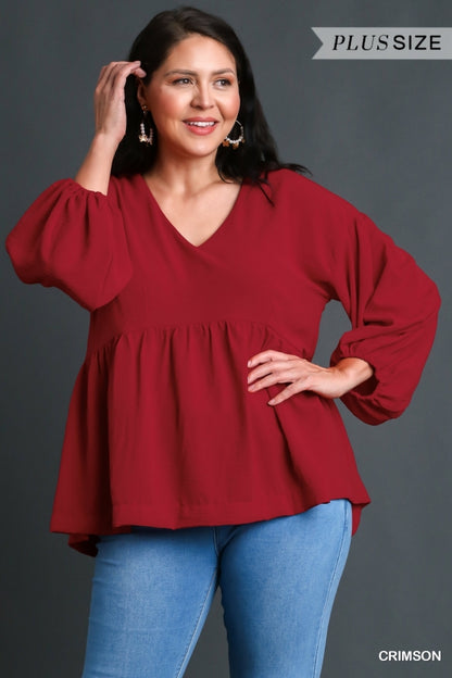 Crimson V-Neck Baby Doll 3/4 Sleeve image 0