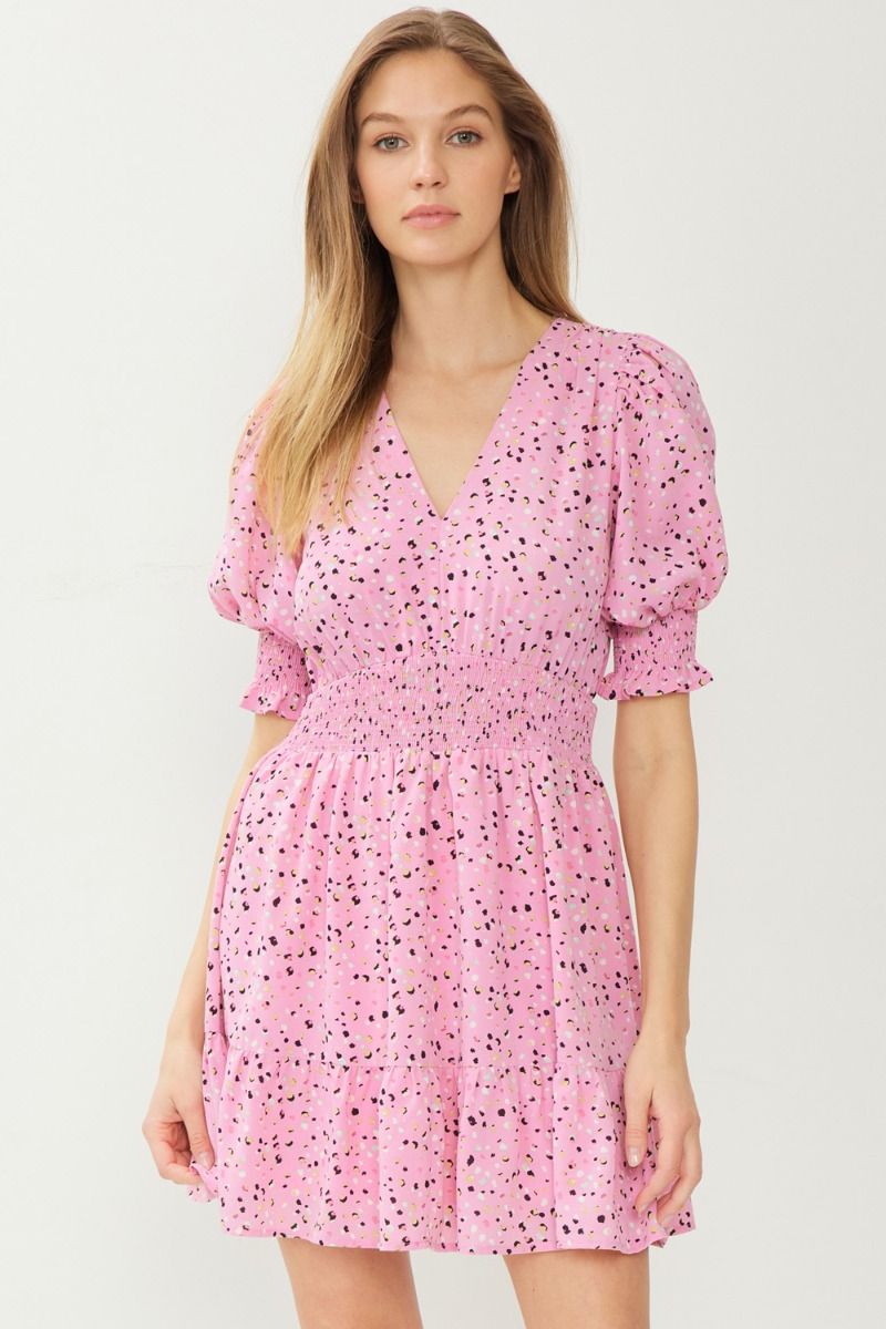 Dotted v-neck 1/2 sleeve mini dress image 0