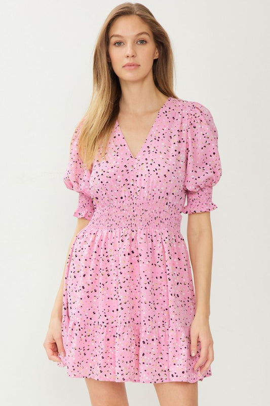 Dotted v-neck 1/2 sleeve mini dress image 0