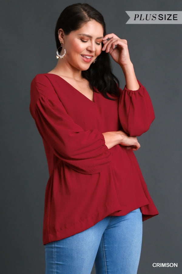 Crimson V-Neck Baby Doll 3/4 Sleeve image 3