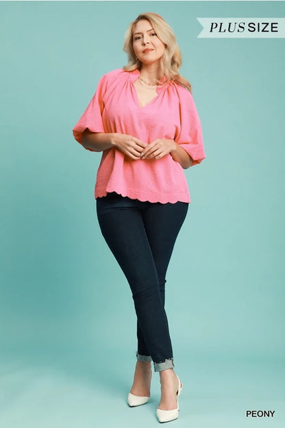 (W) Peony Bubbled Sleeved Seersucker Top image 1