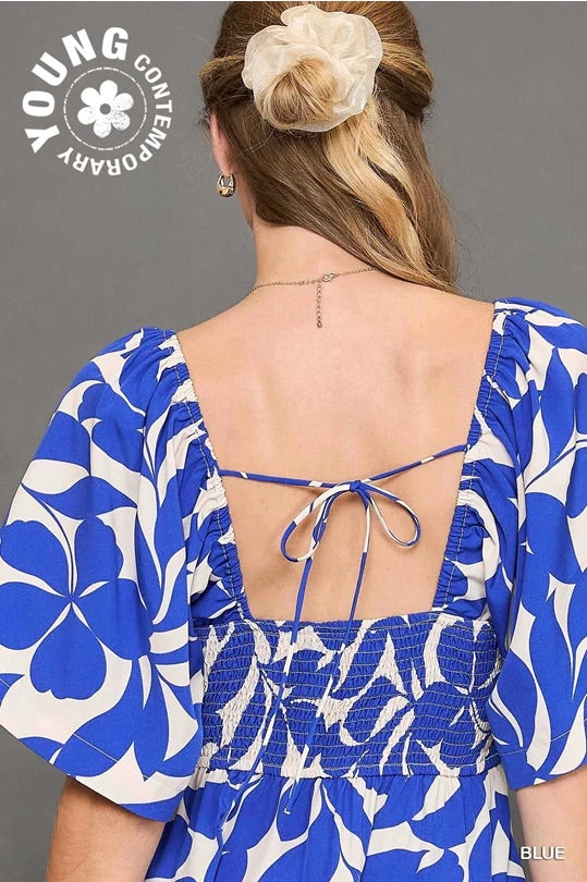 Blue Abstract Print Detailed Dress image 1