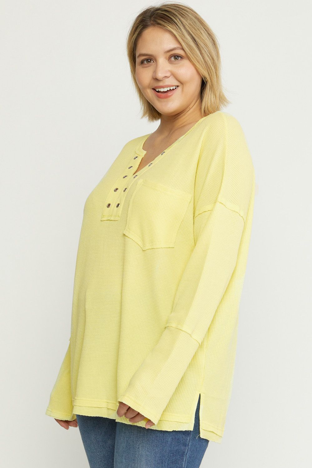 Waffle knit long sleeve top image 1