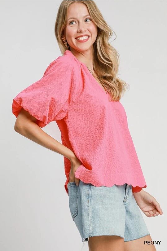 Peony Bubbled Sleeved Seersucker Top image 1