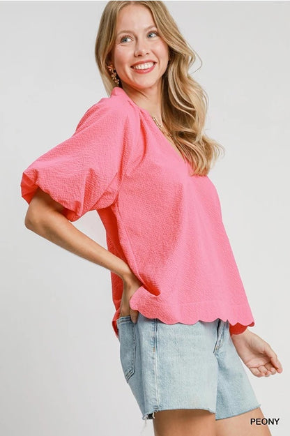 Peony Bubbled Sleeved Seersucker Top image 1