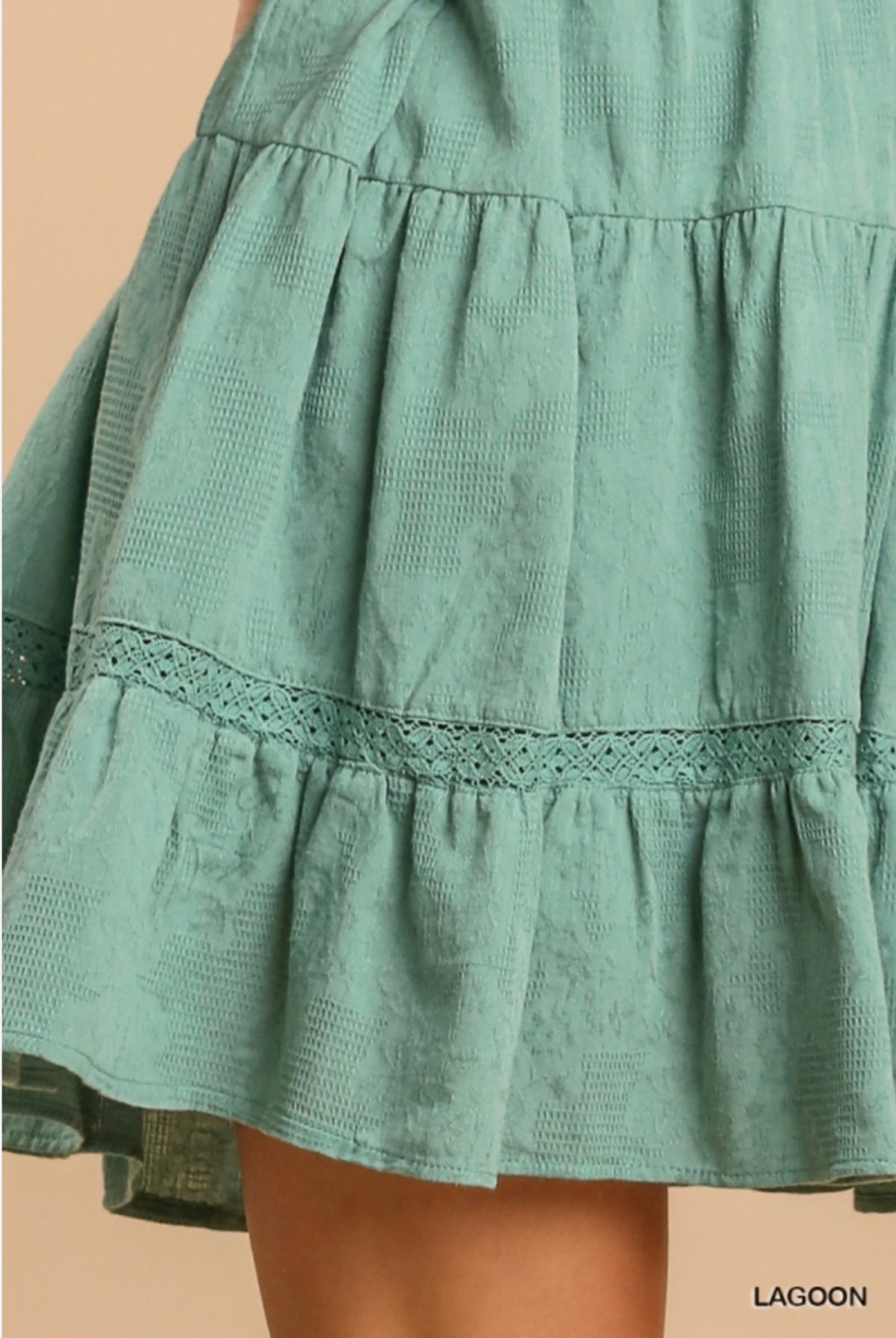 Lagoon Eyelet Detail Tiered Dress 3/4 Sleeves with No Lining image 2