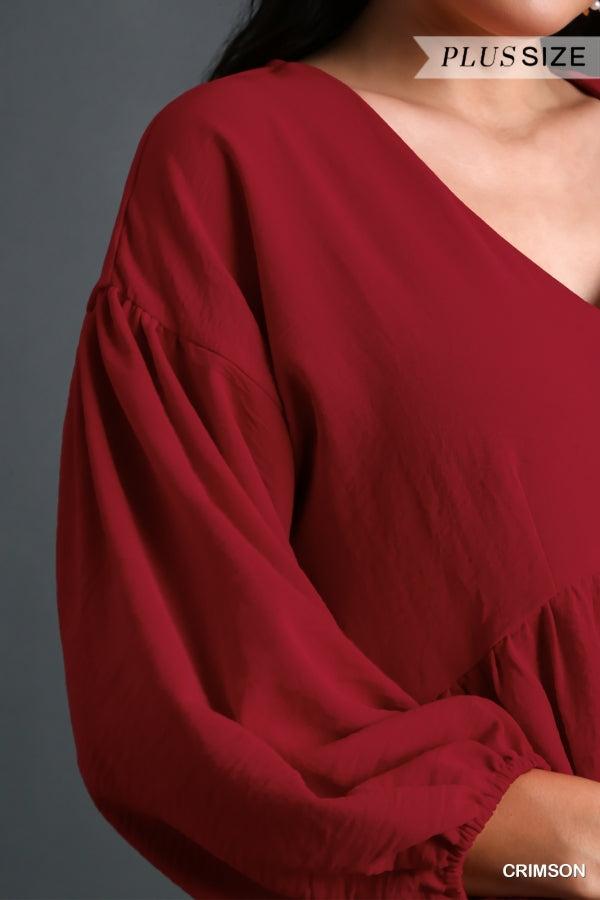 Crimson V-Neck Baby Doll 3/4 Sleeve image 1