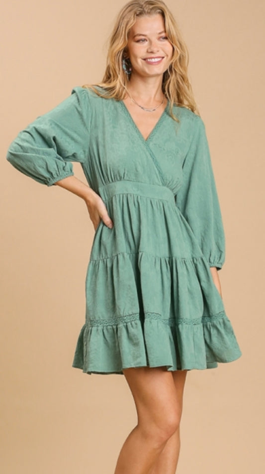 Lagoon Eyelet Detail Tiered Dress 3/4 Sleeves with No Lining image 0