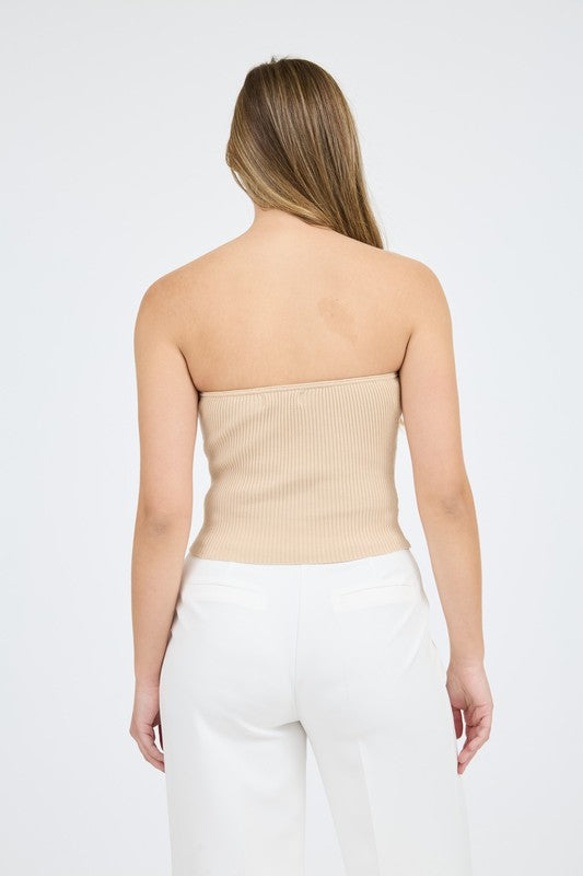 Khaki strapless sweater knit tube top image 4
