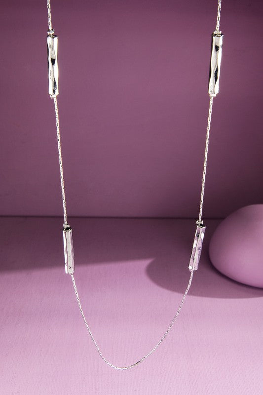 Silver brass cylinder bead necklace image 0