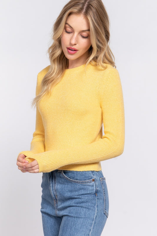 Long Sleeve Crew Neck Sweater Top - Yellow image 0