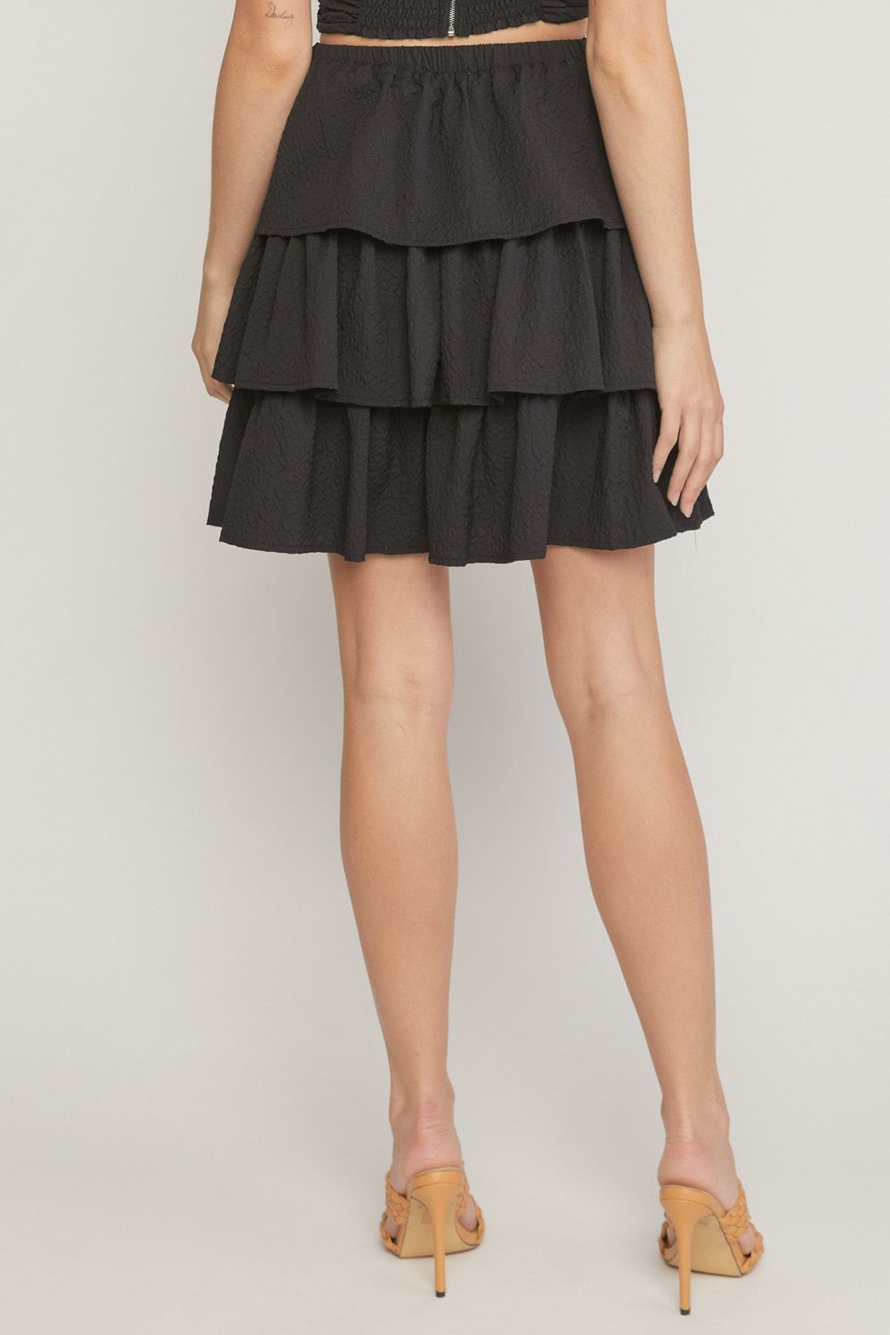 Black textured ruffle tiered mini skirt  image 3
