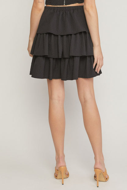 Black textured ruffle tiered mini skirt  image 3