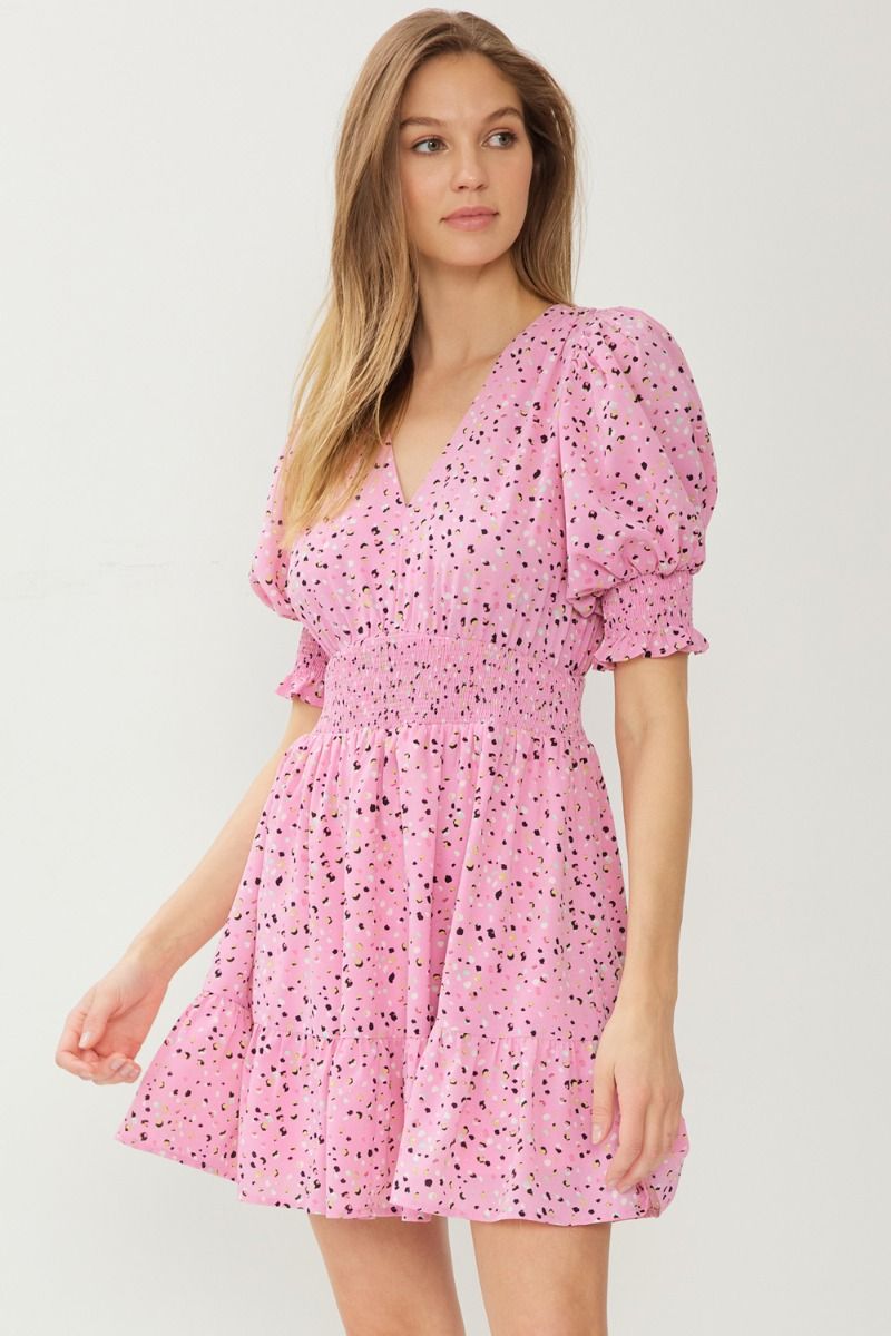 Dotted v-neck 1/2 sleeve mini dress image 1