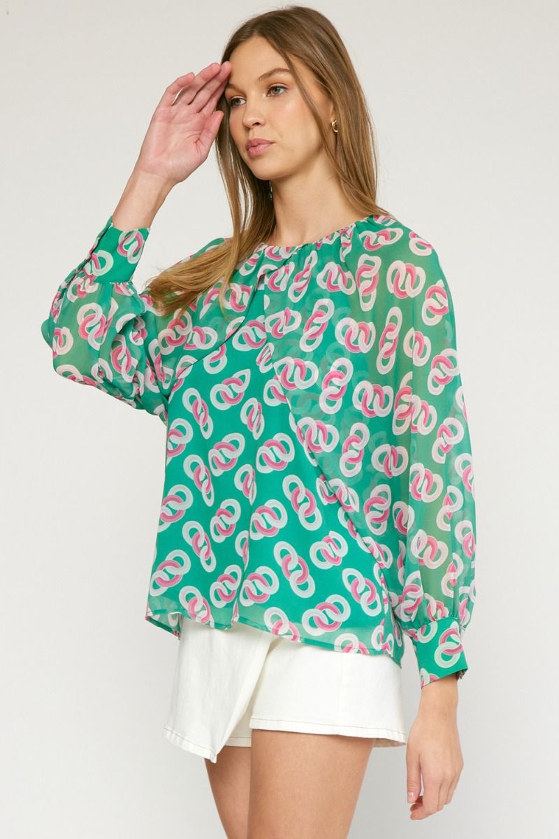 Floral print round neck long sleeve top image 2