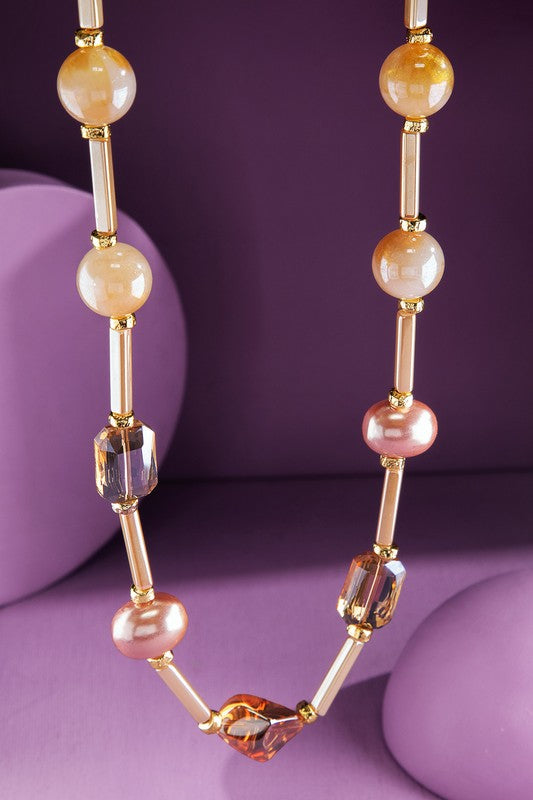 Nude mixed bead necklace image 1