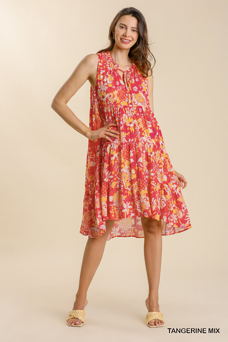 Mixed Floral Print Sleeveless Tie Front Midi Dress image 1