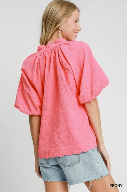 Peony Bubbled Sleeved Seersucker Top image 2