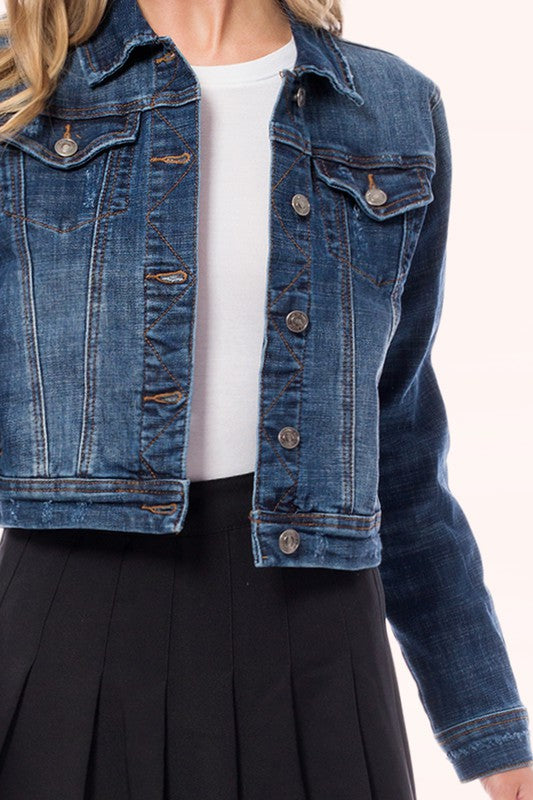 Casual vintage dark denim jean jacket image 3