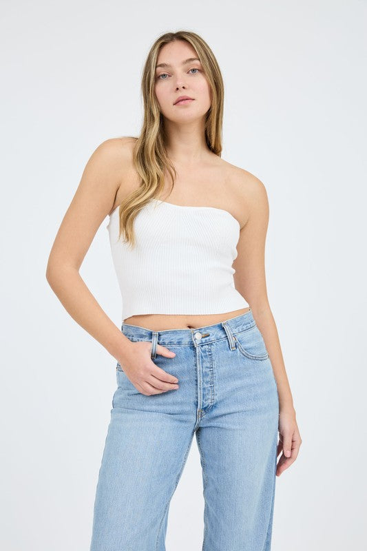 White strapless sweater knit tube top image 1