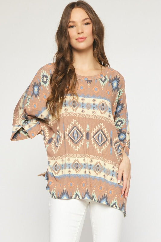 Round neck printed top with 1/2 sleeves  image 0
