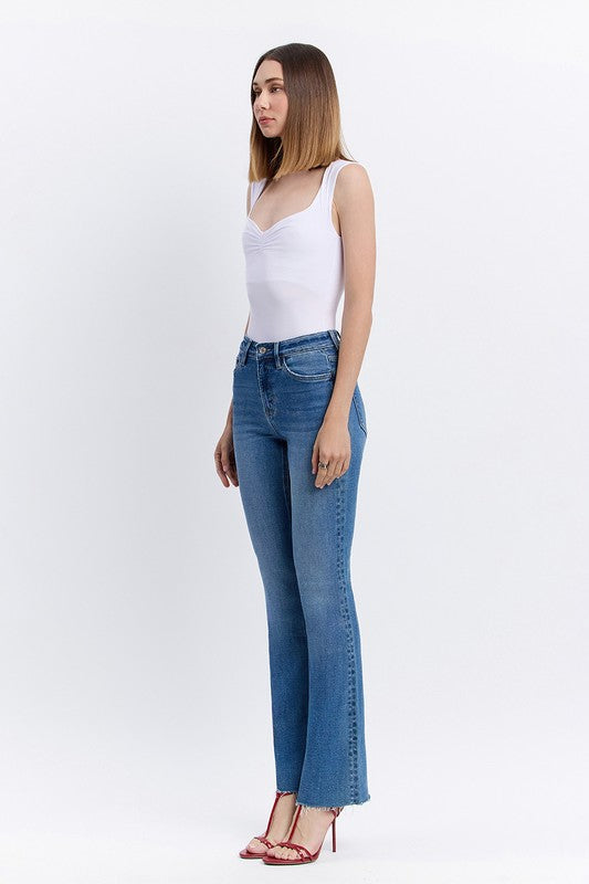 High rise clean cut raw hem bootcut jeans image 6