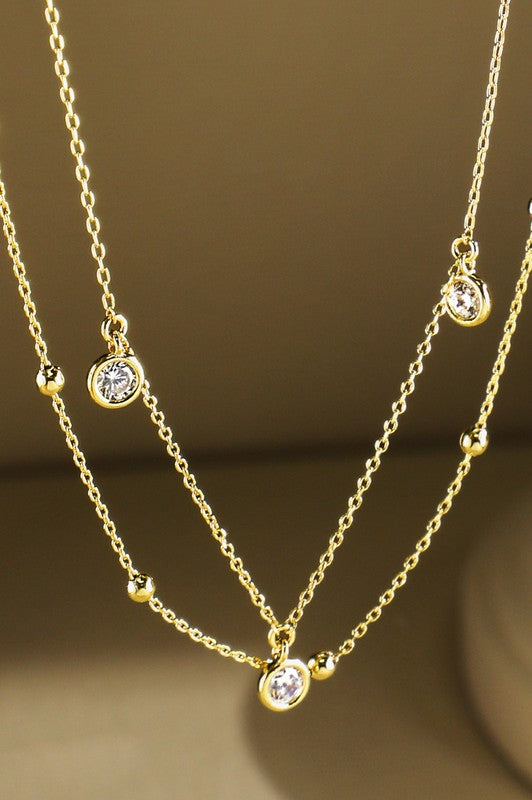 Gold brass layered cubic & ball chain necklace image 1