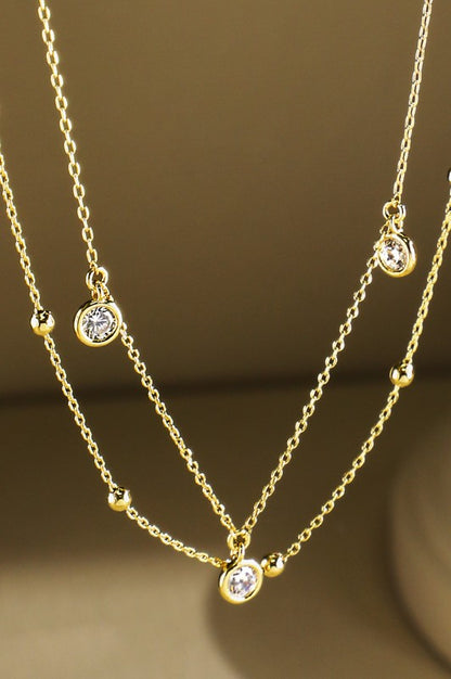Gold brass layered cubic & ball chain necklace image 1