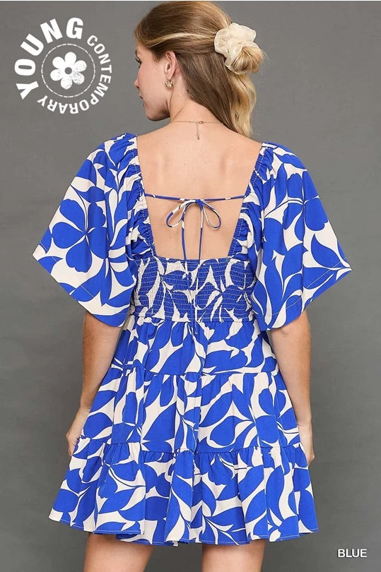 Blue Abstract Print Detailed Dress image 4
