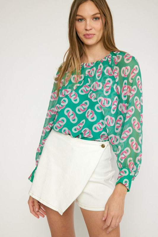 Floral print round neck long sleeve top image 0