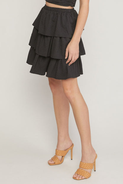 Black textured ruffle tiered mini skirt  image 1