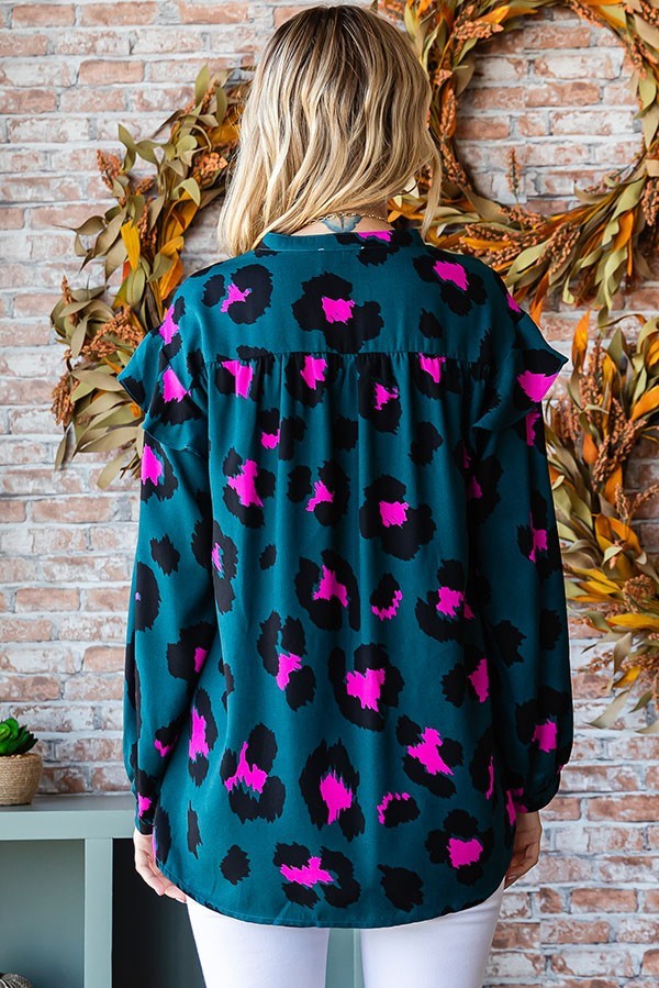 Leopard Print Split Neck Long Sleeve Blouse image 4