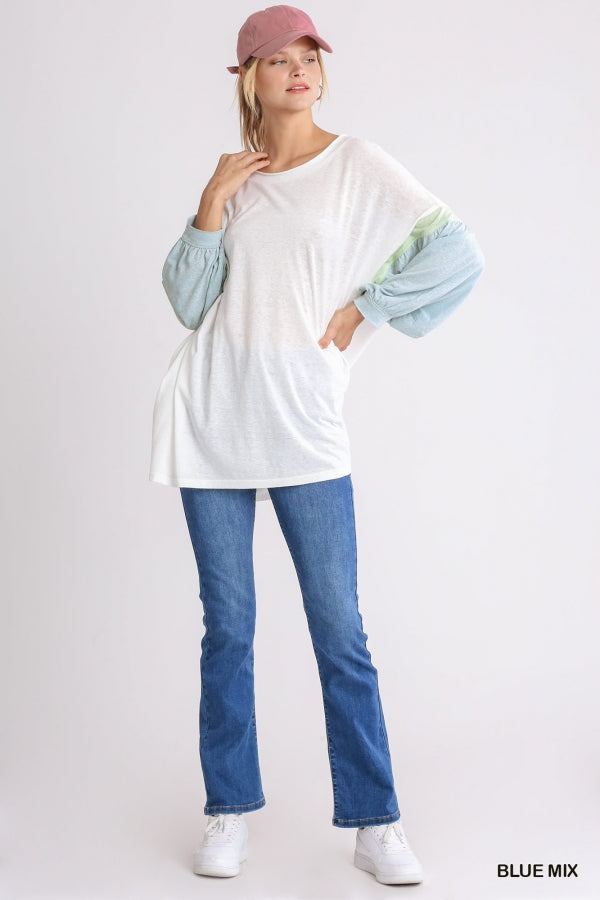 Colorblock Balloon Sleeve Tunic Dress with a Scoop Neck image 3