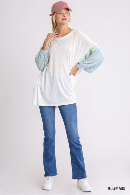 Colorblock Balloon Sleeve Tunic Dress with a Scoop Neck image 3
