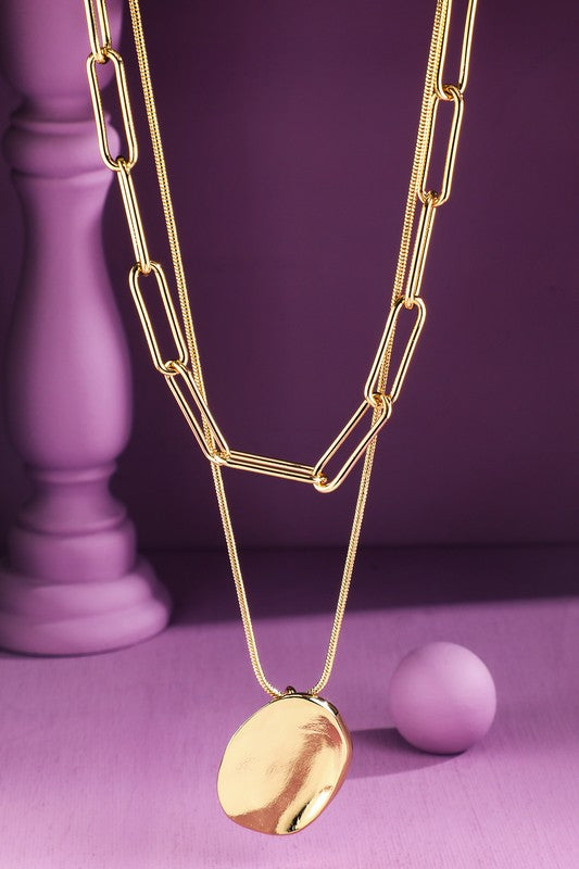 Gold brass multi layered necklace with pendant image 0