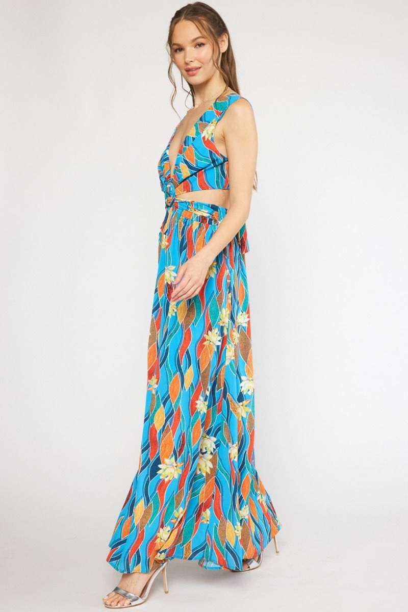 Print v-neck sleeveless maxi dress image 1