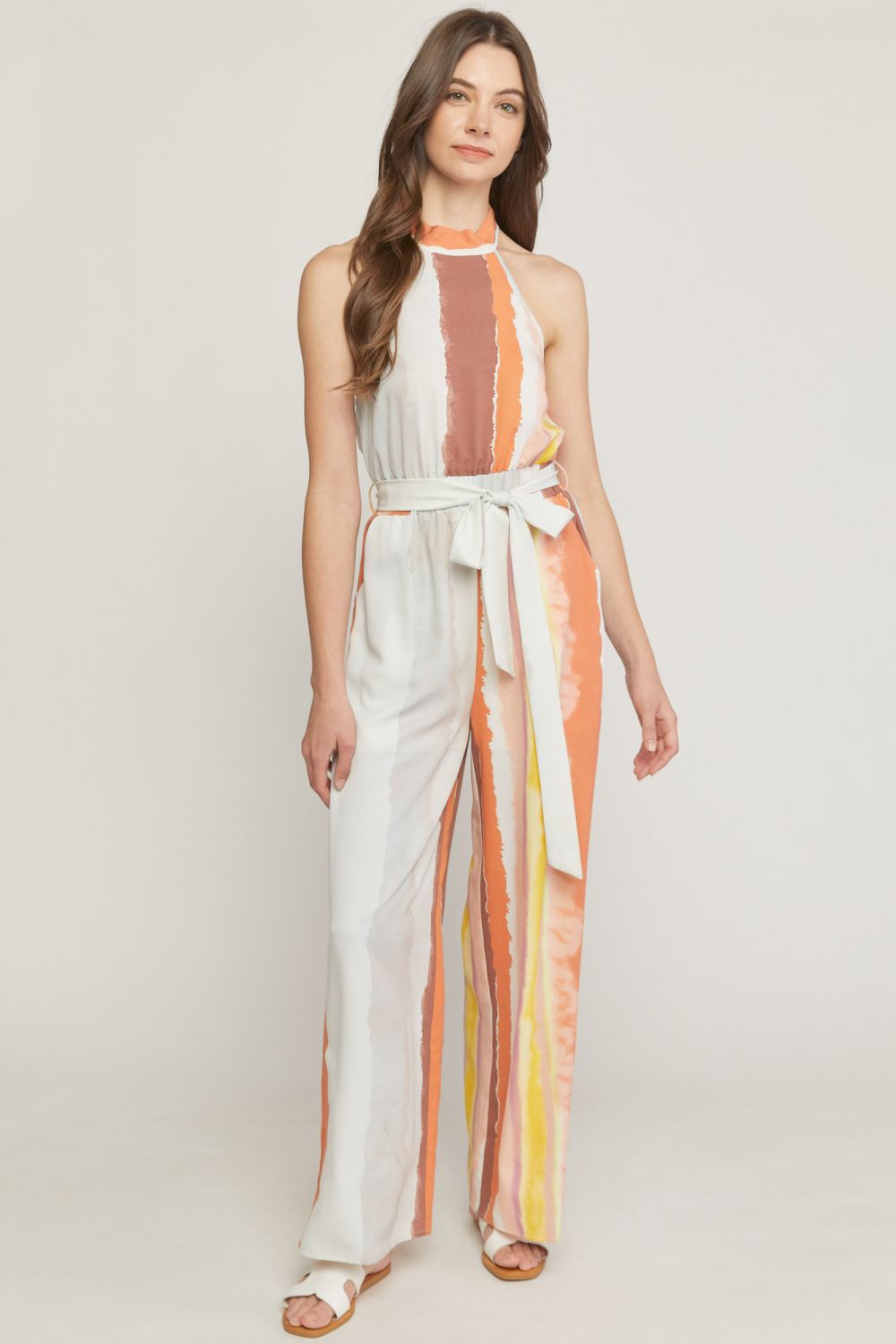 Print high neck sleeveless wide leg romper  image 0