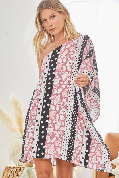 BLACK MAUVE POLKA DOT FLORAL DRESS image 1