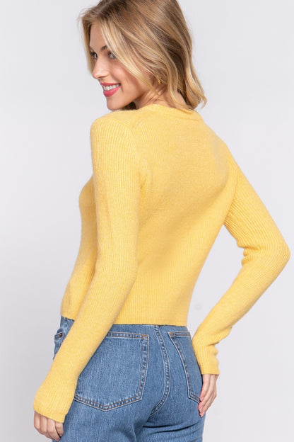 Long Sleeve Crew Neck Sweater Top - Yellow image 3