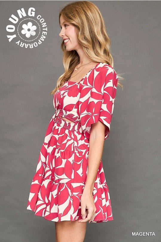 Magenta Abstract Print Tiered Dress image 3