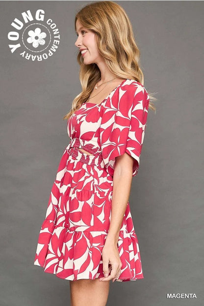 Magenta Abstract Print Tiered Dress image 3